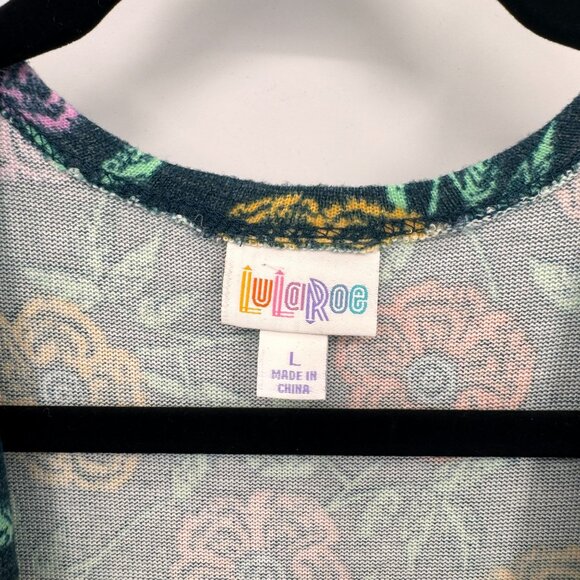 LuLaRoe Sleeveless Joy Vest Womens Large Blue Floral Polyester Side Slits NEW - Picture 3 of 8